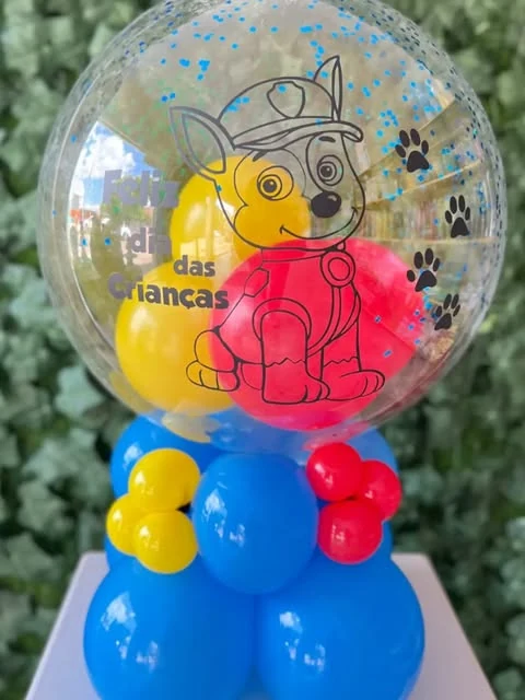 Balão afetivo bubble decorado com tema Patrulha Canina