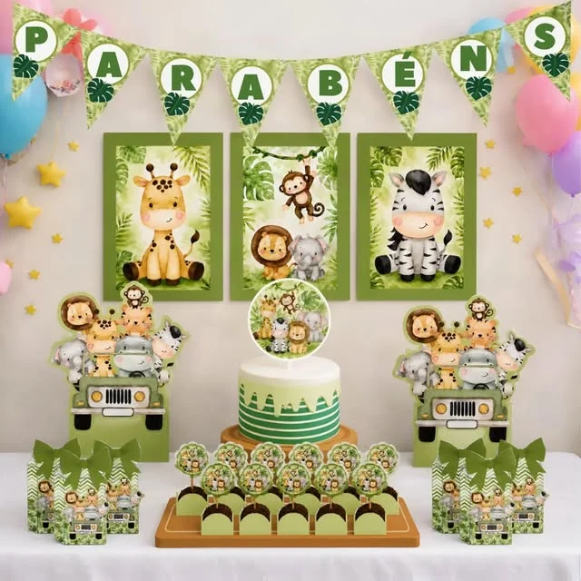 Kits de festa e painéis personalizados com o tema da comemoração